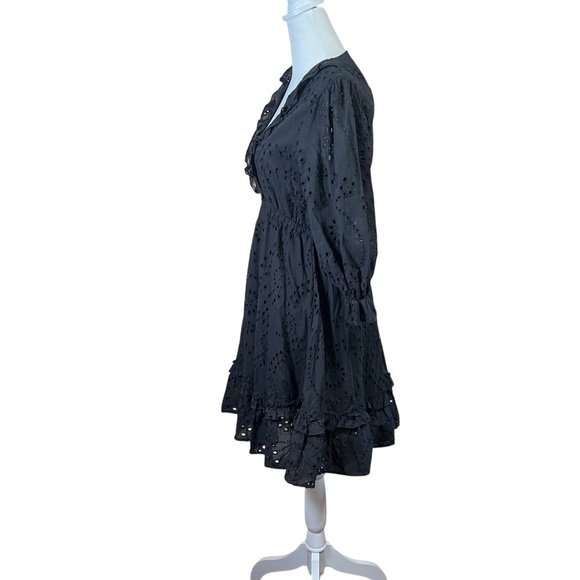 BIANCA MAR 100% Cotton Eyelet Dress Black Sz Small Ruffle Hem Boho Chic Coastal - Picture 6 of 8